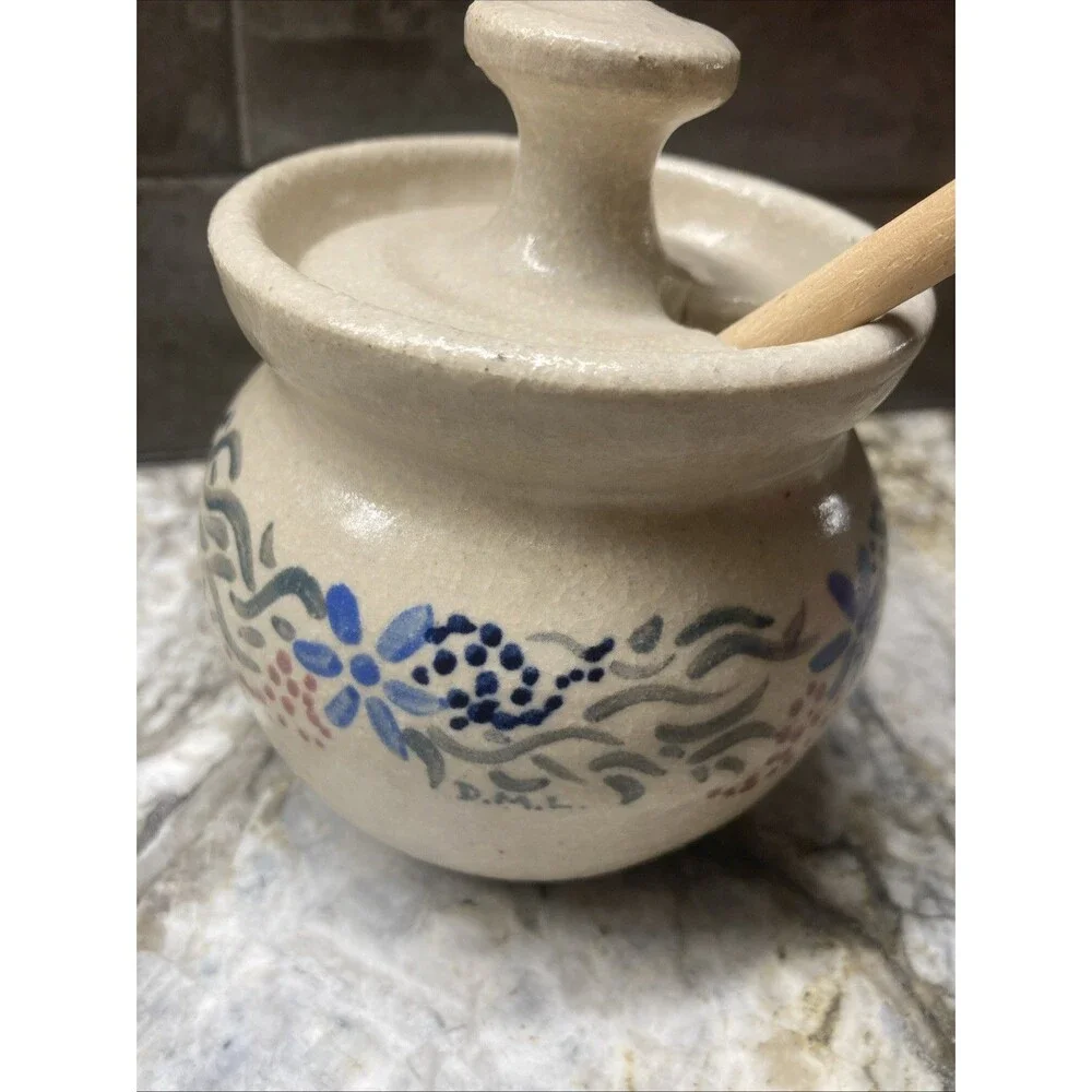 Vintage 1986 Turn & Burn Honey Pot W Lid- Seagrove NC- EUC- Signed D.M.L.